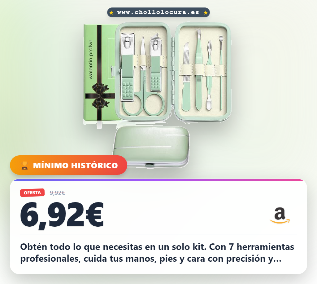 Aprovecha el kit de manicura y pedicura con 7 herramientas esenciales para hombre y mujer. Set verde.