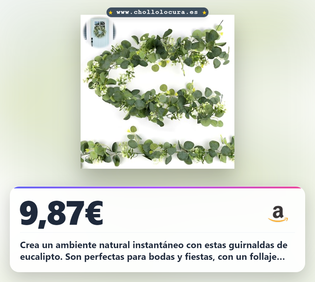 Compra guirnaldas artificiales de eucalipto con hojas y flores blancas para decorar tu hogar a precio de chollo