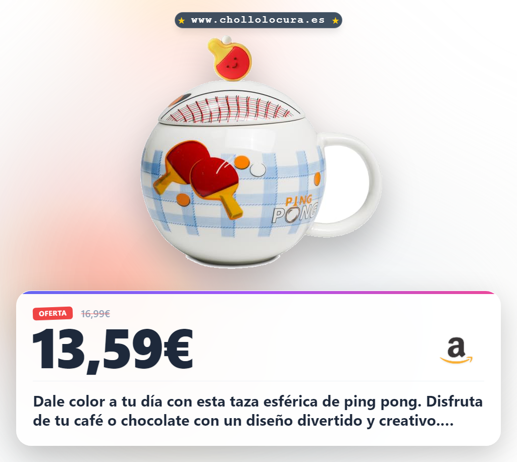 Consigue la taza esférica de ping pong de cerámica con tapa. Aprovecha este diseño divertido para café y chocolate a precio de chollo.