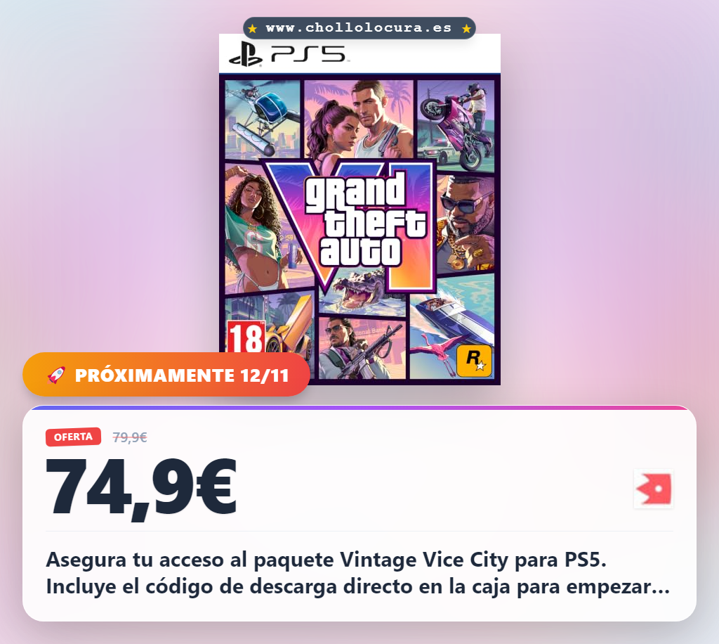 Consigue el código de descarga Grand Theft Auto VI para PlayStation 5 en oferta histórica