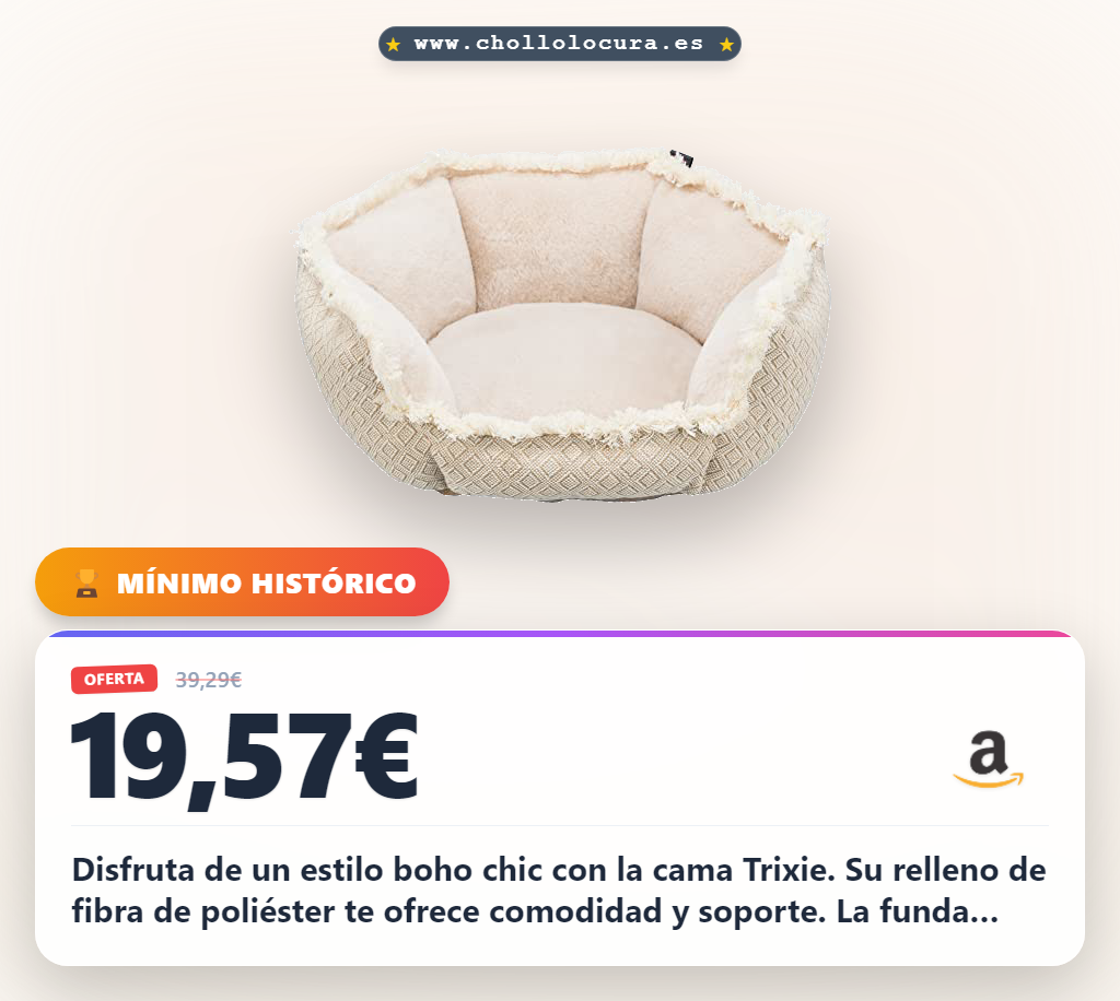 Aprovecha la Trixie Cama Boho beige 50x50cm con relleno de poliéster y base antideslizante en oferta histórica al mejor precio del año.