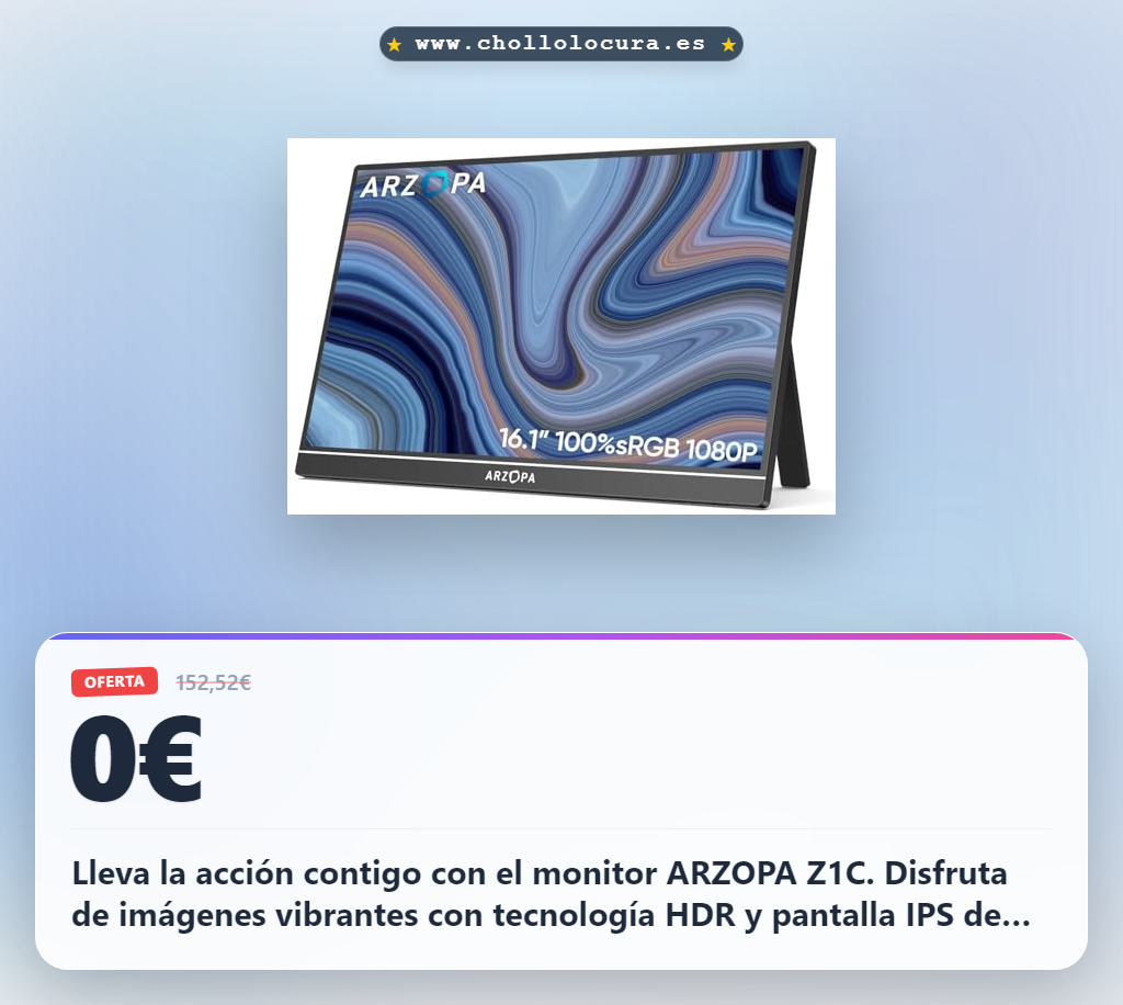Consigue el monitor portátil ARZOPA Z1C con pantalla IPS 16.1 pulgadas y HDR al mejor precio