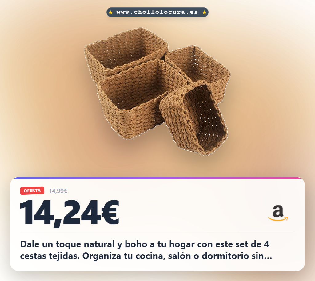 Encuentra el juego de 4 cestas tejidas estilo boho para organizar tu hogar al mejor precio en oferta histórica.