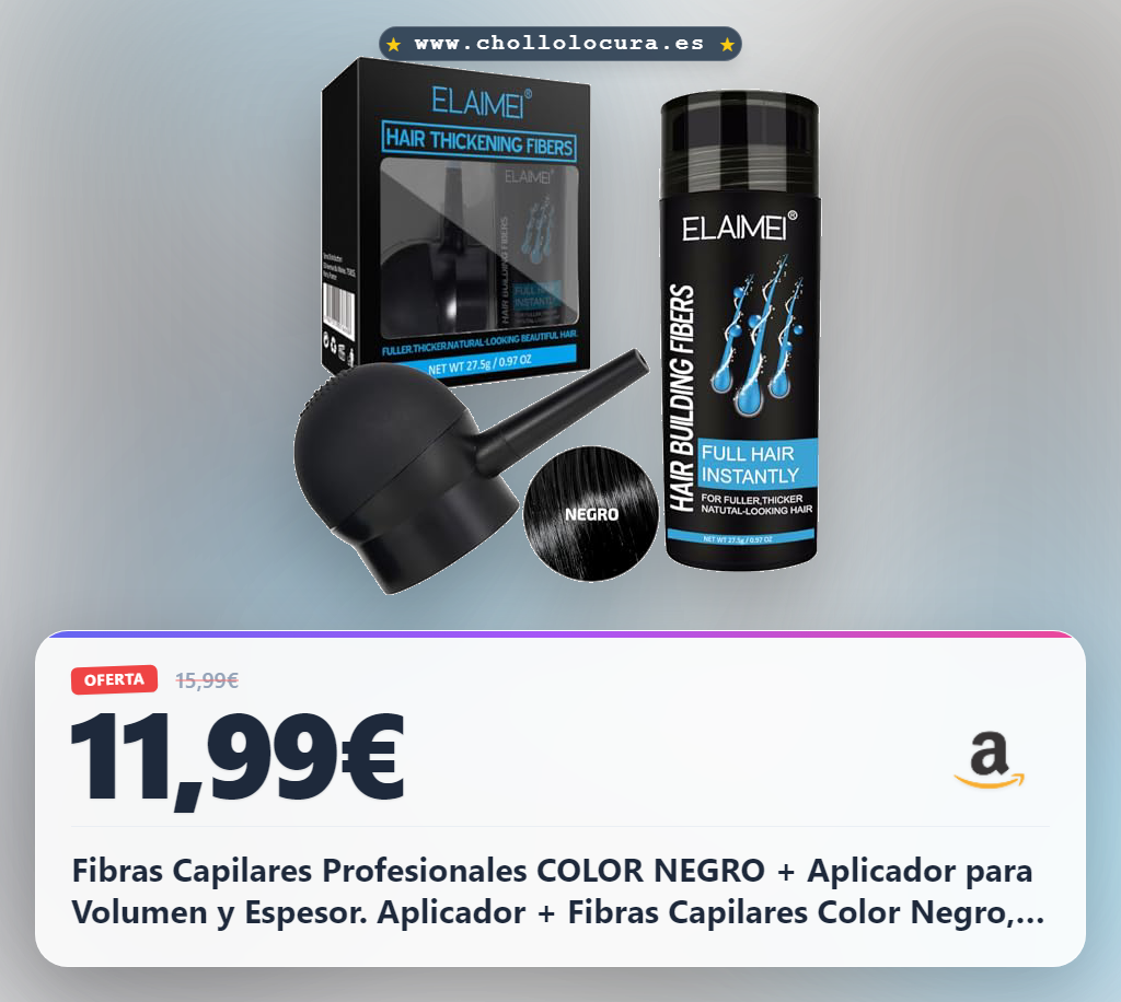 Fibras Capilares Profesionales COLOR NEGRO + Aplicador para Volumen y Espesor. Aplicador + Fibras Capilares Color Negro, Solución Instantánea para Pérdida de Cabello.