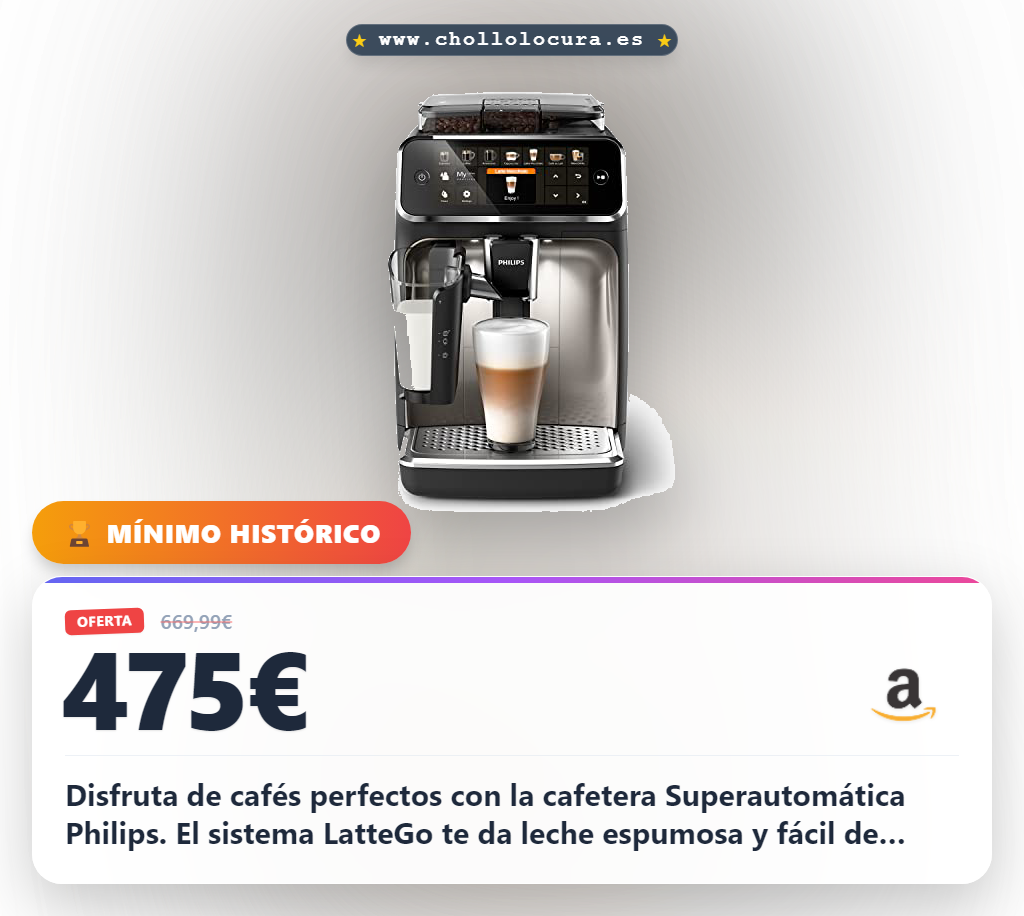 Aprovecha la cafetera Superautomática Philips Serie 5400 con sistema LatteGo y 12 variedades de café en oferta