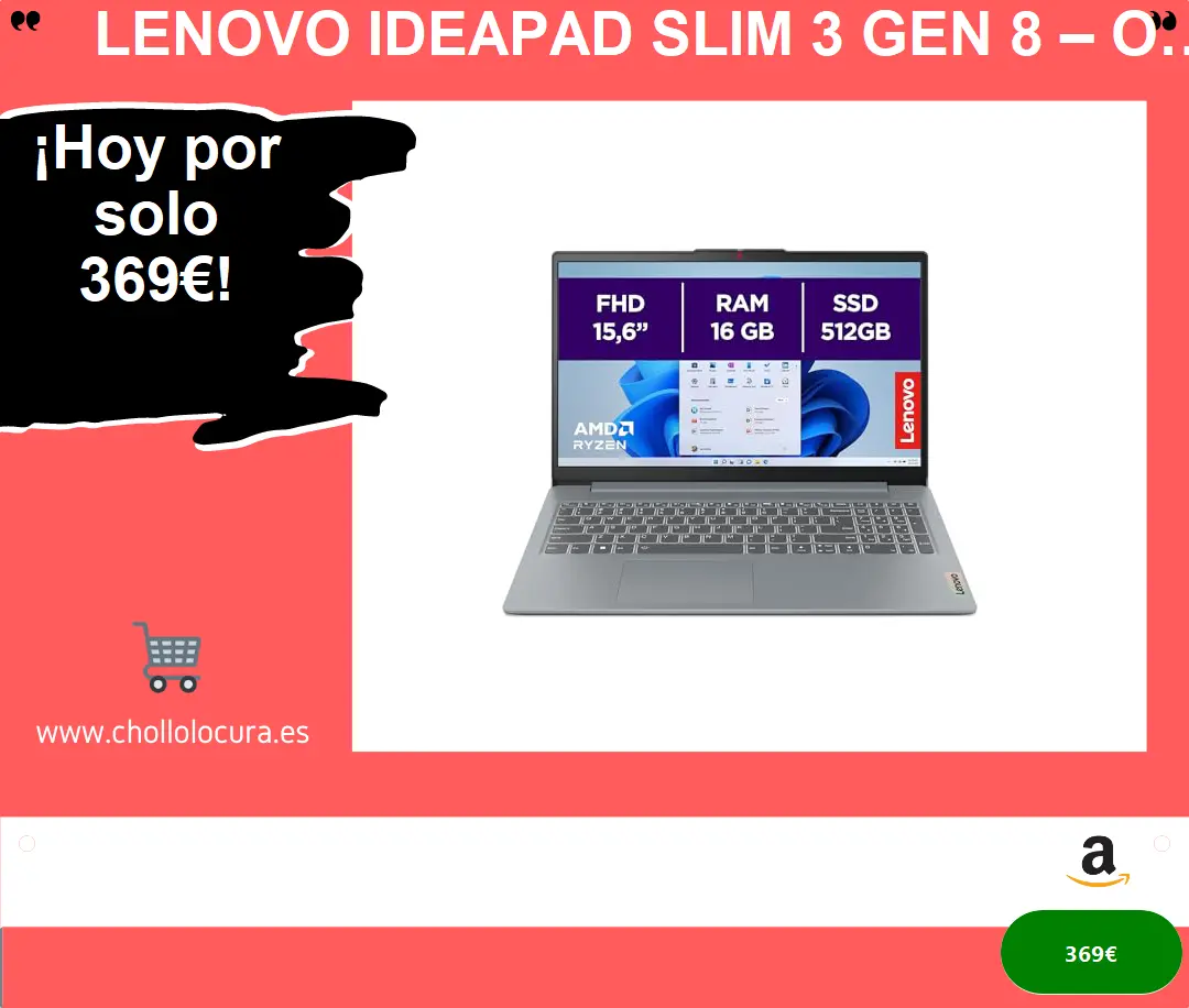 ¡Lenovo IdeaPad Slim 3 Gen 8: Potente portátil 15.6 FHD con AMD Ryzen 5 5625U, 16 GB RAM y 512 GB SSD! ¡Multitarea y batería de larga duración!