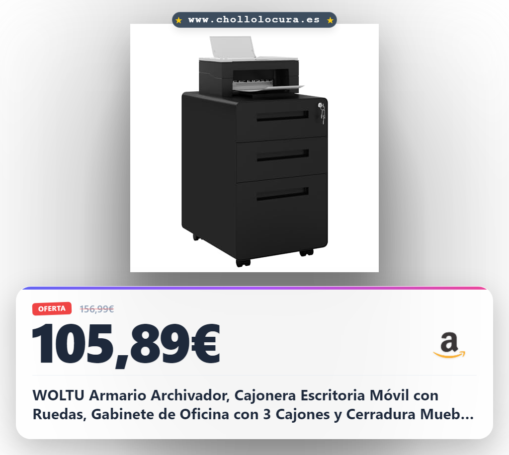 WOLTU Armario Archivador, Cajonera Escritoria Móvil con Ruedas, Gabinete de Oficina con 3 Cajones y Cerradura Mueble Archivador Colgante Carpeta de Gran Capacidad para Carta y Papel A4, Negro ASK04sz
