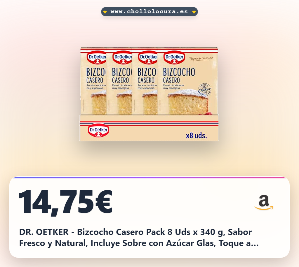 DR. OETKER - Bizcocho Casero Pack 8 Uds x 340 g, Sabor Fresco y Natural, Incluye Sobre con Azúcar Glas, Toque a Vainilla, para Repostería y Pastelería, Preparación Fácil y Rápida
