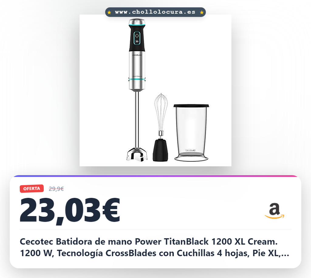 ¡Consigue la batidora de mano 1200W con cuchillas de titanio y diseño XL para triturar todo sin esfuerzo!