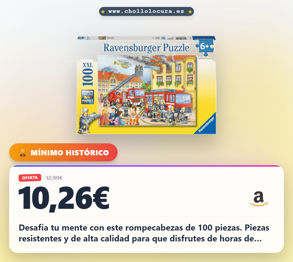 Aprovecha este rompecabezas Ravensburger de 100 piezas para desarrollar la motricidad fina en oferta histórica