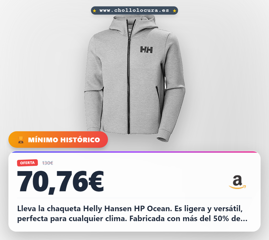 Aprovecha chaqueta Helly Hansen HP Ocean FZ 2.0 gris melange.