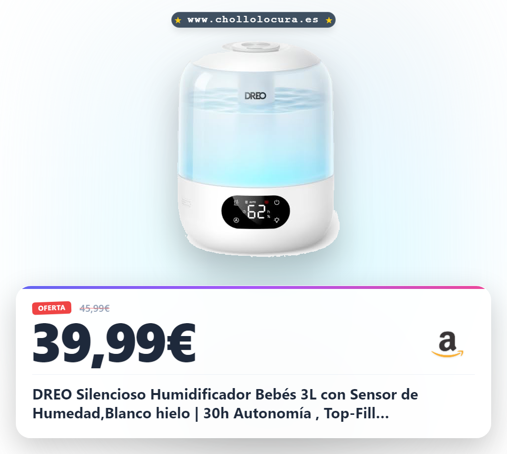 DREO Silencioso Humidificador Bebés 3L con Sensor de Humedad,Blanco hielo | 30h Autonomía , Top-Fill Humidificador para el dormitorio guardería , Niebla Fría Ultrasónica , Boquilla 360°, Luz Ambiental