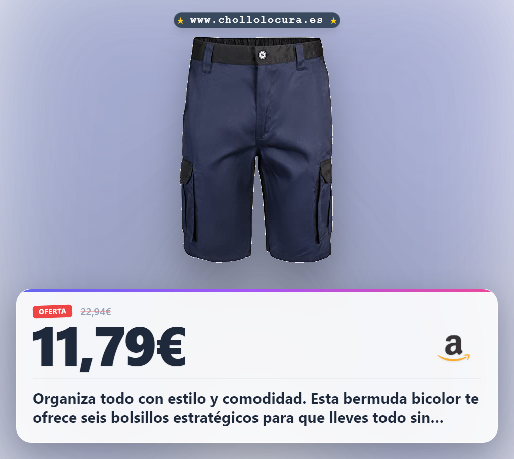 Consigue la Bermuda bicolor VELILLA con seis bolsillos y cierre central. Color azul y negro.