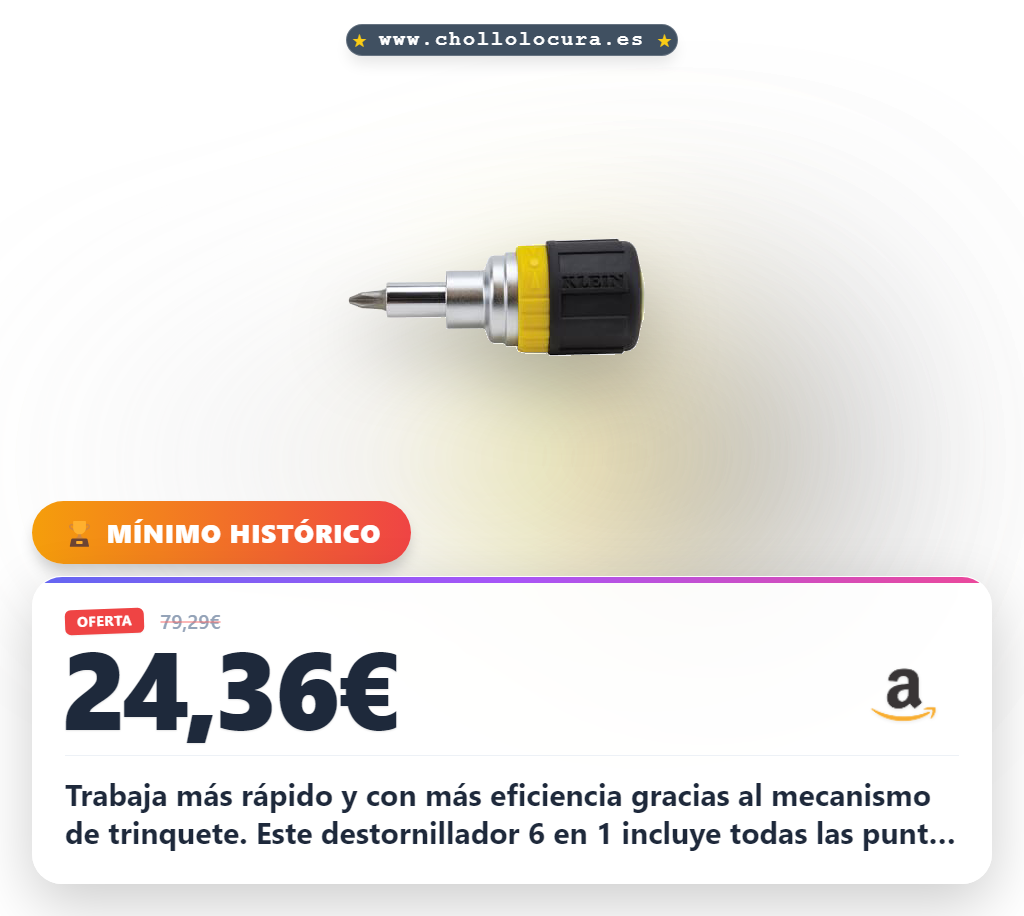 Consigue el destornillador de trinquete Klein Tools 6 en 1 con puntas Phillips y ranuradas para trabajo rápido.