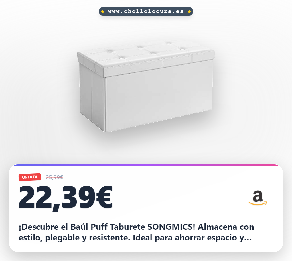 SONGMICS Baúl Puff Taburete para almacenaje Plegable Carga máxima de 300 kg Blanco 76 x 38 x 38 cm LSF106