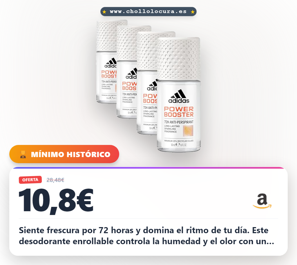 Adquiere el Rodillo antitranspirante Adidas Power Booster 50 ml x 4 con 72h de protección vegano al mejor precio del año