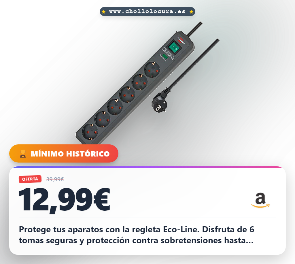 Aprovecha la regleta de enchufes Brennenstuhl Eco-Line con 6 tomas y protección contra sobretensiones en oferta