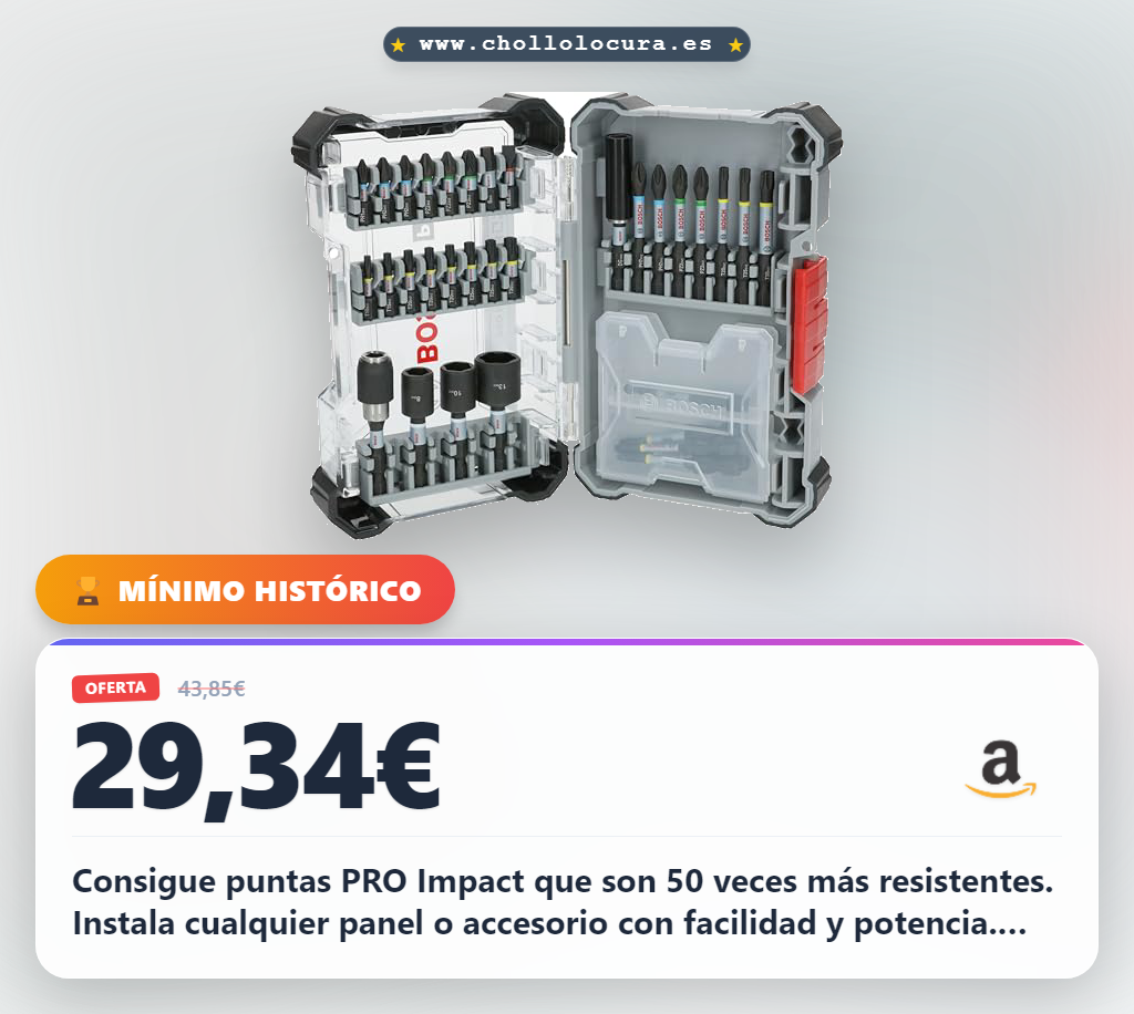 Aprovecha el set de puntas de atornillar PRO Impact Bosch 33 unidades para impacto al mejor precio