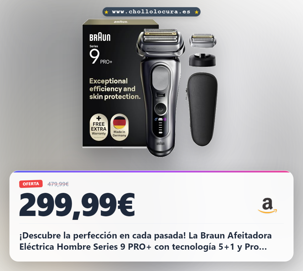 Braun Afeitadora Eléctrica Hombre Series 9 PRO+, Máquina De Afeitar Barba En Seco Y En Mojado Con Tecnología 5+1, 60 Min De Uso, 1 Cabezal Extra, Base De Carga, Estuche De Viaje, 9617PSI, Plata