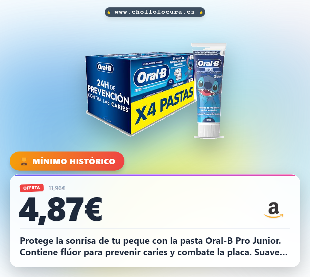 Consigue la pasta de dientes Oral-B Pro Junior Disney Stitch para niños de 6 a 12 años y previene las caries al mejor precio