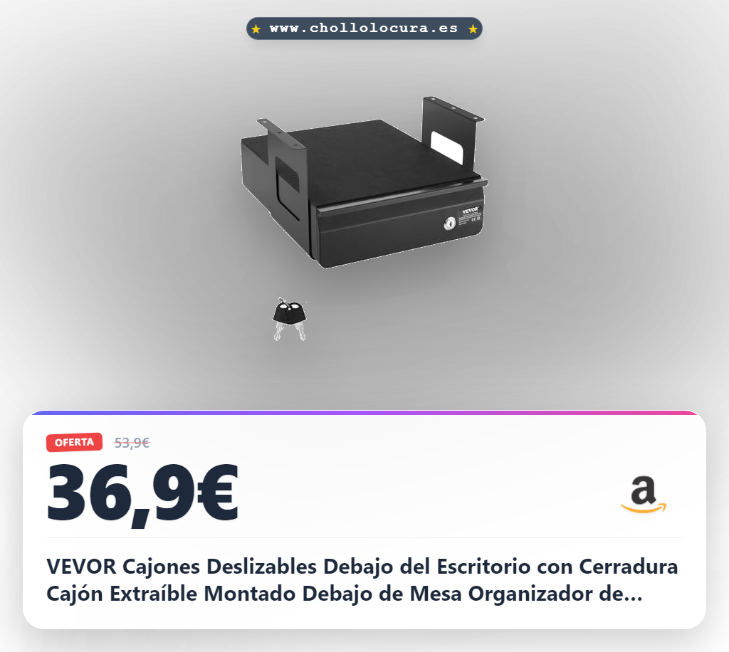 VEVOR Cajones Deslizables Debajo del Escritorio con Cerradura Cajón Extraíble Montado Debajo de Mesa Organizador de Almacenamiento Oculto de Escritorio con Cerradura para Oficina, 365 x 335 x 185 mm