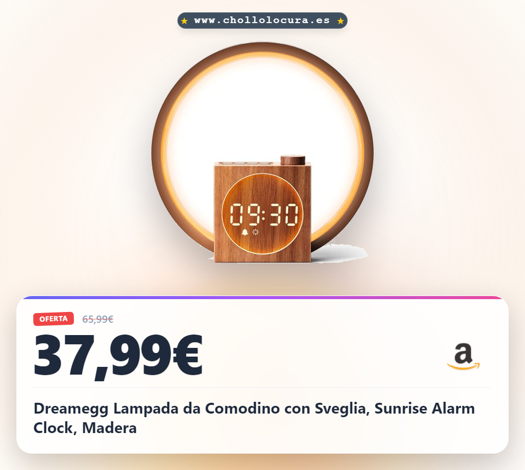 Dreamegg Lampada da Comodino con Sveglia, Sunrise Alarm Clock, Madera