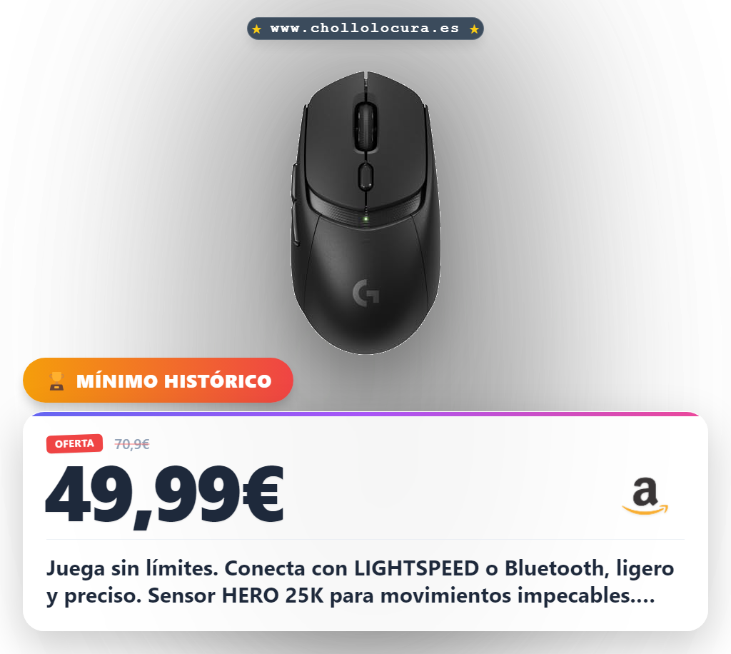 Logitech G309 Ratón inalámbrico Lightspeed para Gaming, Ligero, interruptores híbridos LIGHTFORCE, Sensor Hero 25K, 300+ Horas con una batería AA, 6 Botones programables, PC y Mac - Negro