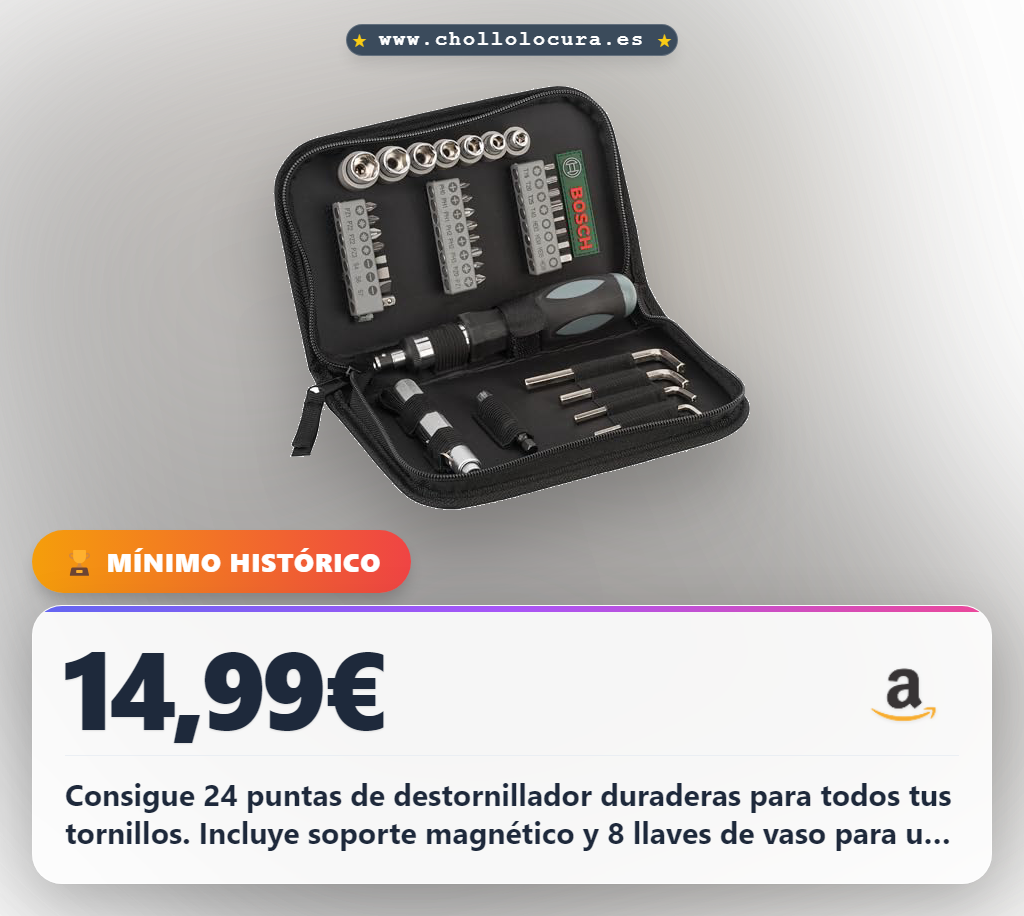 Consigue el maletín Bosch Compact de 38 unidades con 24 puntas y 8 llaves para tornillos al mejor precio