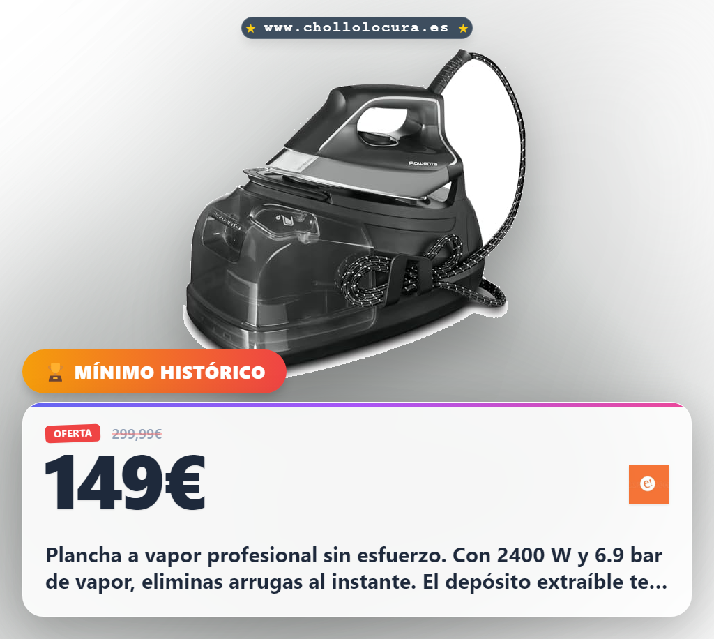 Aprovecha la plancha a vapor Rowenta DG8622 Perfect Steam Pro con 2400W y vapor de 430 g/min al mejor precio