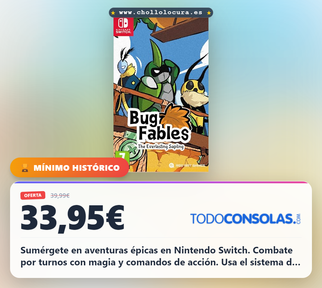 Aprovecha Bug Fables The Everlasting Sapling en Nintendo Switch: aventuras épicas, combates por turnos y secretos al mejor precio