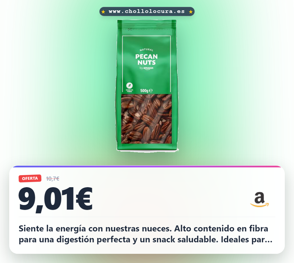Logra llevarte las nueces pecanas 500 g con alto contenido de fibra y origen USA a precio de chollo