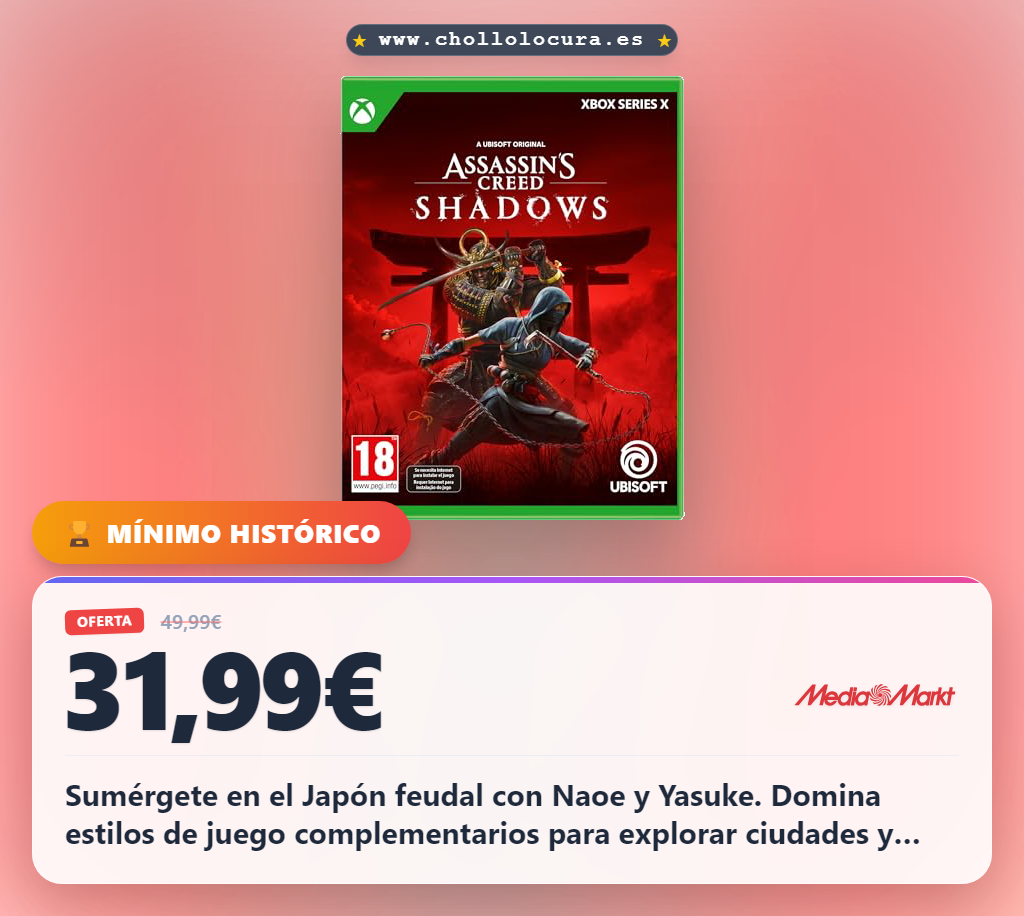 Aprovecha Assassin's Creed Shadows para Xbox Series X y explora el Japón feudal como shinobi o samurái al mejor precio