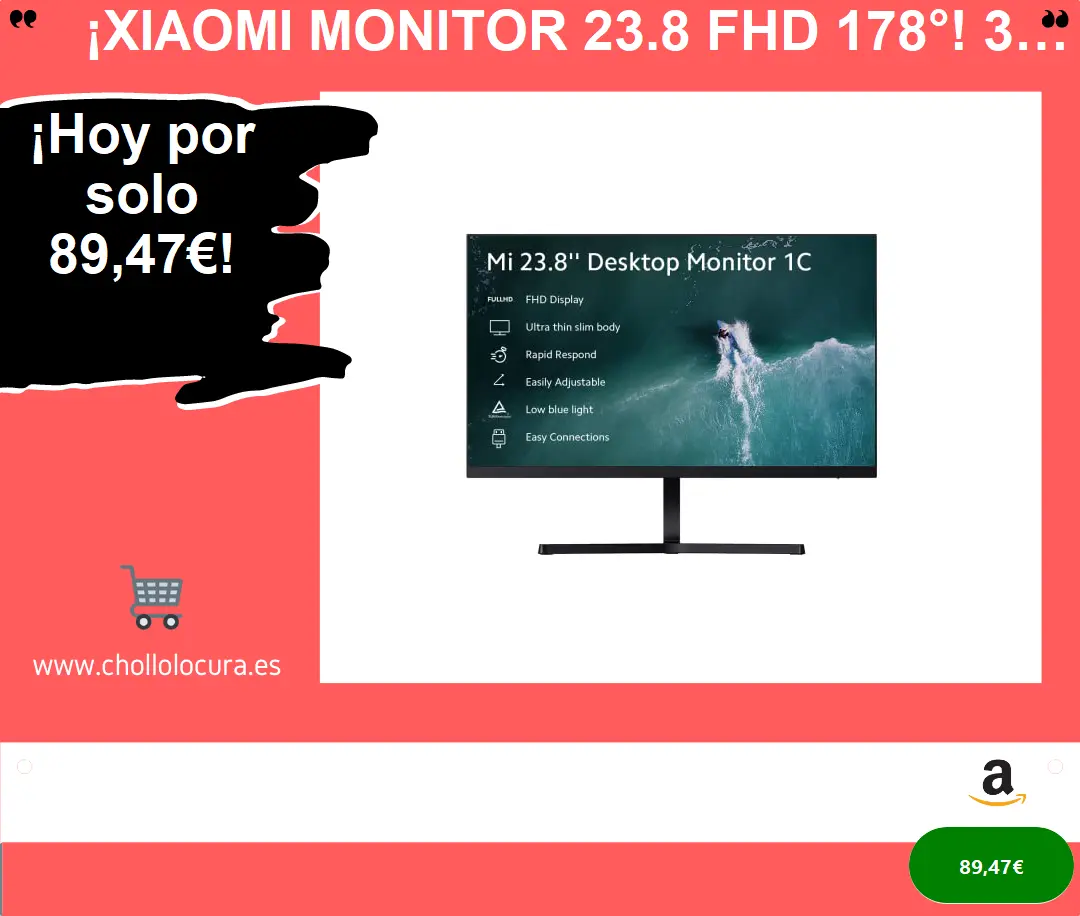 ¡Xiaomi Monitor 23.8 FHD 178°! 3 lados sin bordes, visión panorámica y color vibrante. ¡Oferta exclusiva!