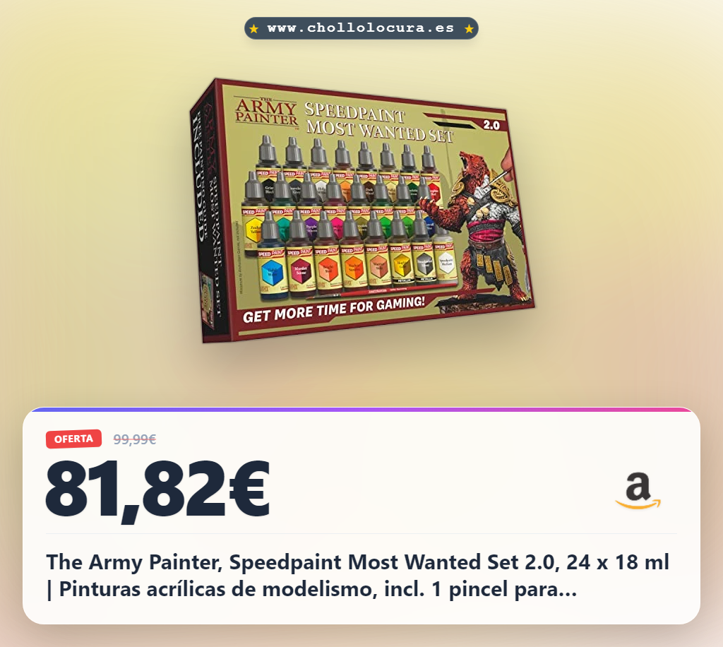 The Army Painter, Speedpaint Most Wanted Set 2.0, 24 x 18 ml | Pinturas acrílicas de modelismo, incl. 1 pincel para imprimación, para pintar miniaturas