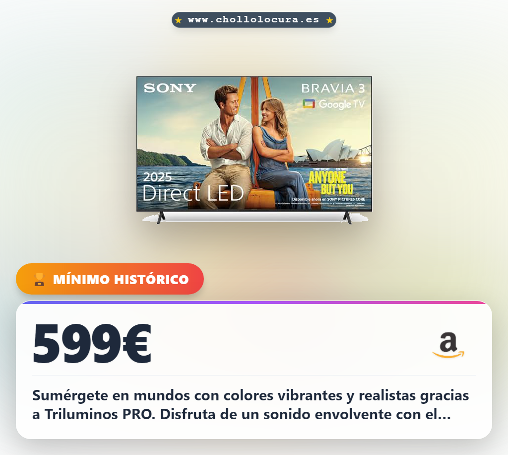 Consigue el televisor Sony BRAVIA 3 de 50 pulgadas con Dolby Vision y Google TV en oferta histórica