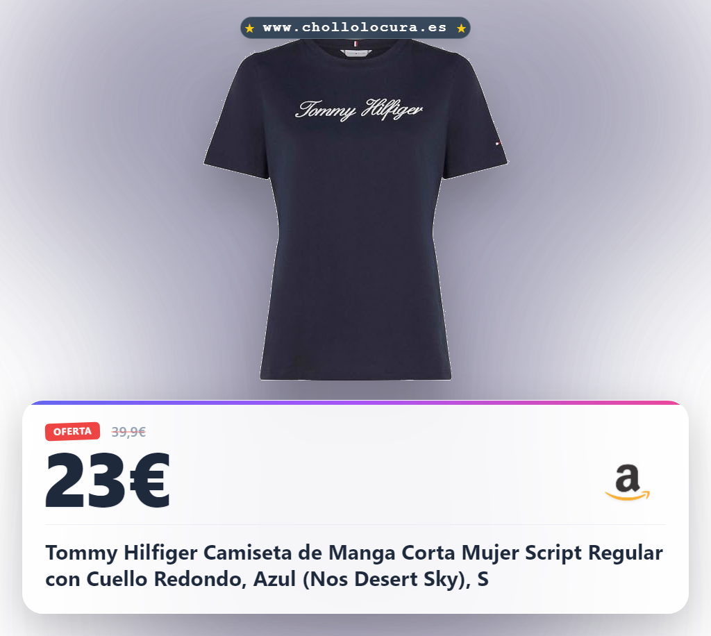 Tommy Hilfiger Camiseta de Manga Corta Mujer Script Regular con Cuello Redondo, Azul (Nos Desert Sky), S