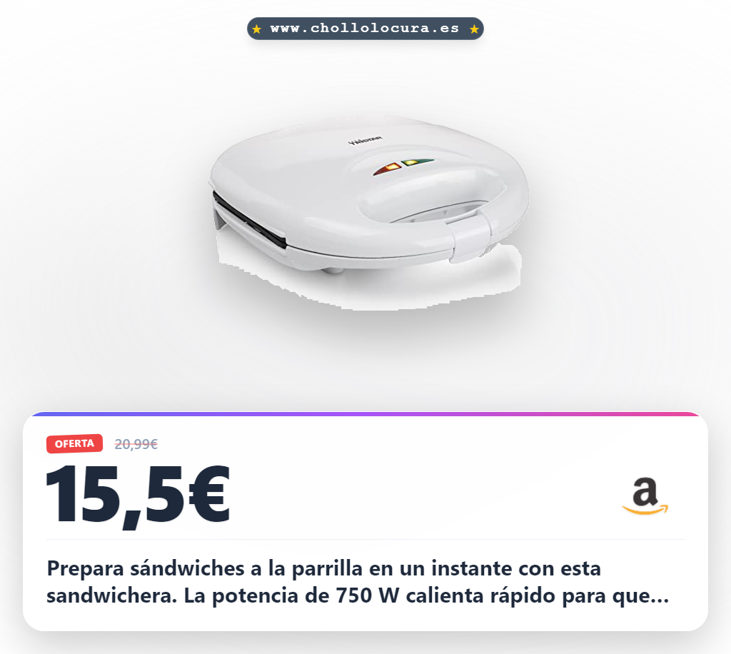 Aprovecha la sandwichera Tristar SA-3050 con parrilla de 750W y disfruta sándwiches rápidos y fáciles de limpiar