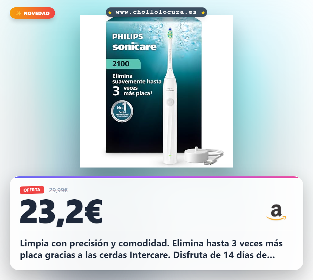 Consigue el cepillo eléctrico Philips Sonicare Serie 2000 con 14 días de autonomía y limpieza profunda al mejor precio