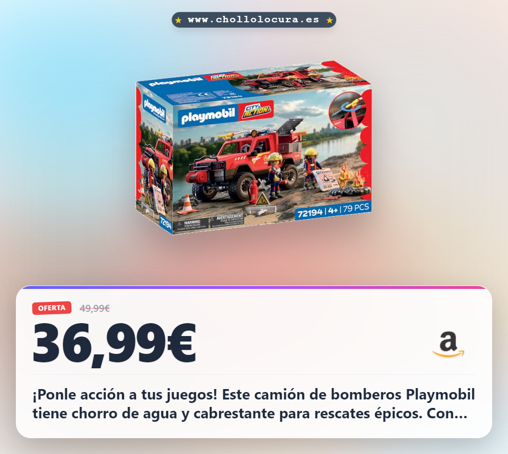 Consigue el impresionante vehículo de Bomberos PLAYMOBIL City Action con chorro de agua a precio de chollo