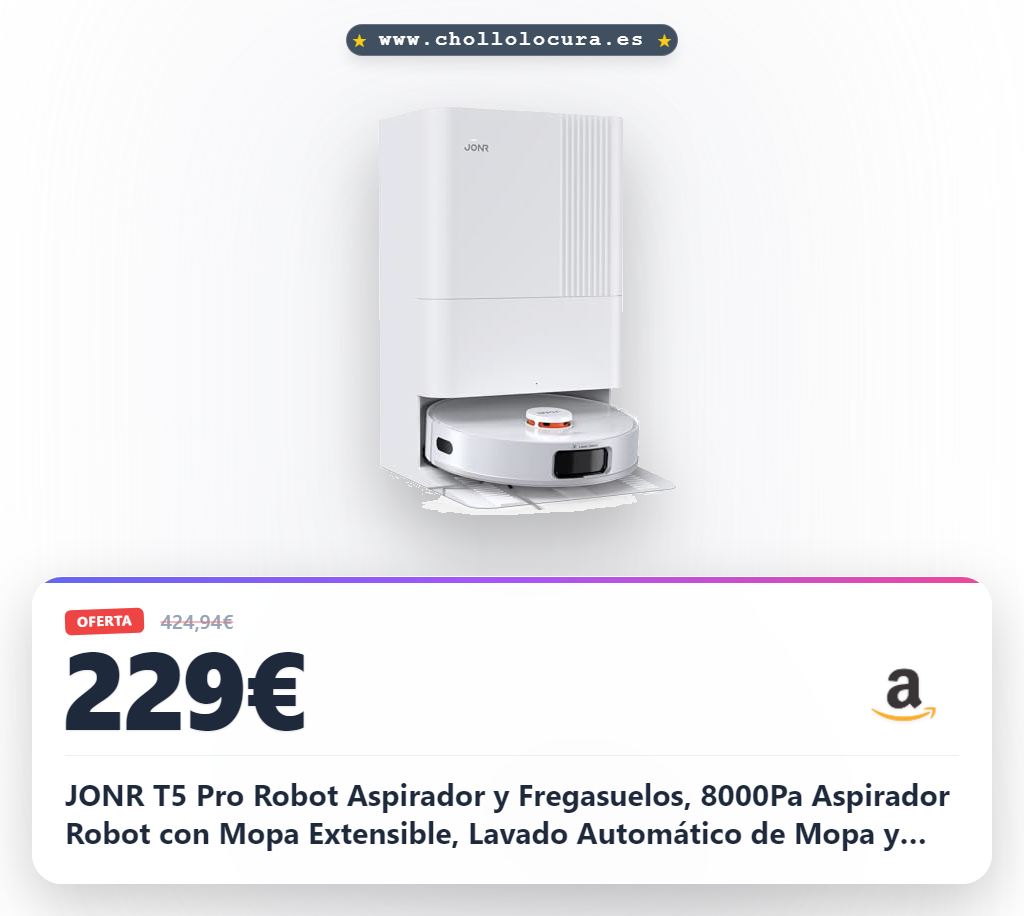 JONR T5 Pro Robot Aspirador y Fregasuelos, 8000Pa Aspirador Robot con Mopa Extensible, Lavado Automático de Mopa y Secado con Aire Caliente, Mopas Dobles
