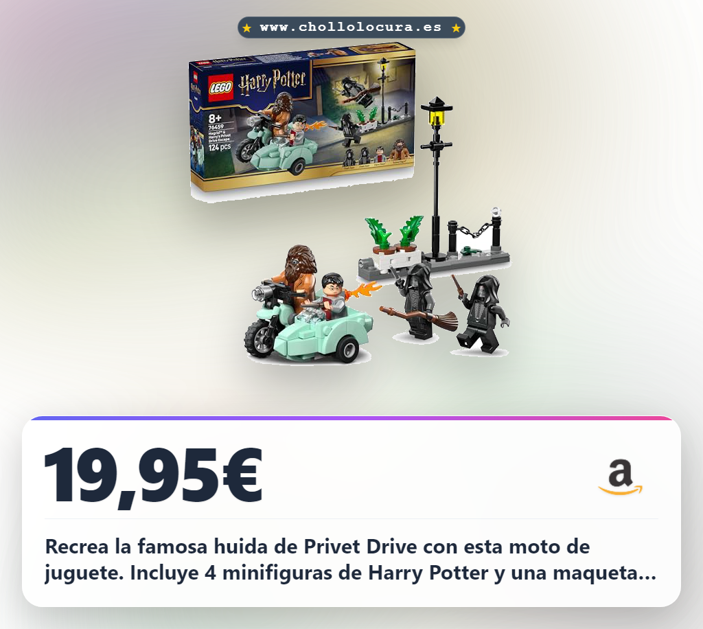 Recrea la famosa huida de Privet Drive con esta moto de juguete. Incluye 4 minifiguras de Harry Potter y una maqueta de calle detallada. Construye escenas épicas con Hagrid y sus mortífagos. ¡Ideal para que juegues y colecciones!