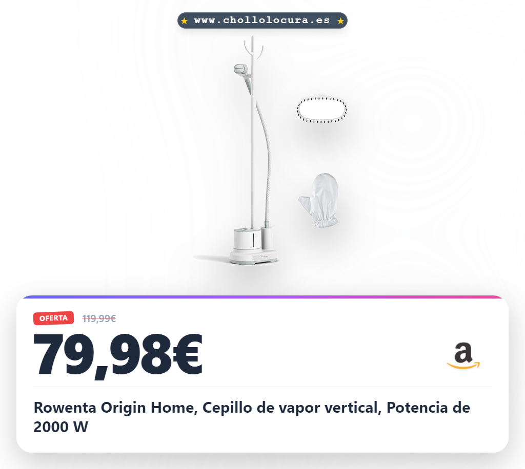 Rowenta Origin Home, Cepillo de vapor vertical, Potencia de 2000 W