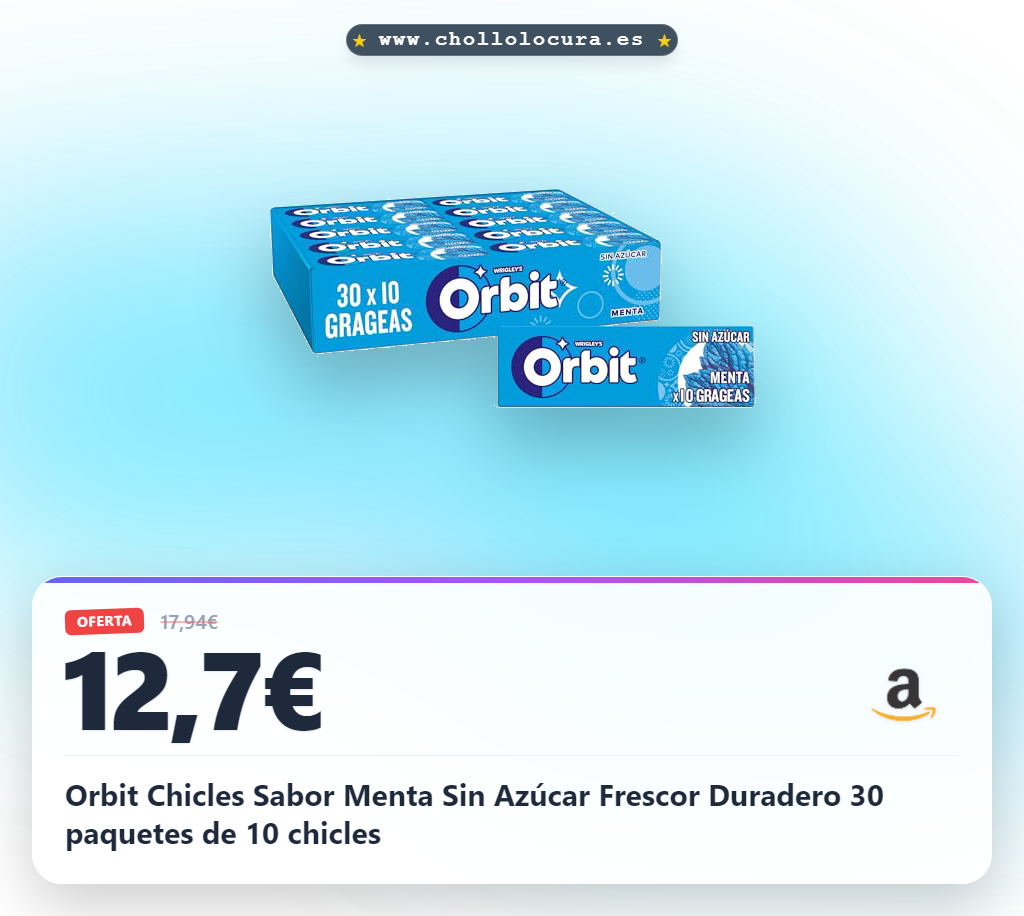 Orbit Chicles Sabor Menta Sin Azúcar Frescor Duradero 30 paquetes de 10 chicles