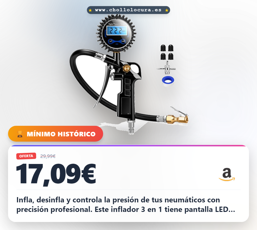Encuentra este inflador digital SPECSTAR de 17.2 Bar con manómetro y pantalla LED a precio de chollo para neumáticos