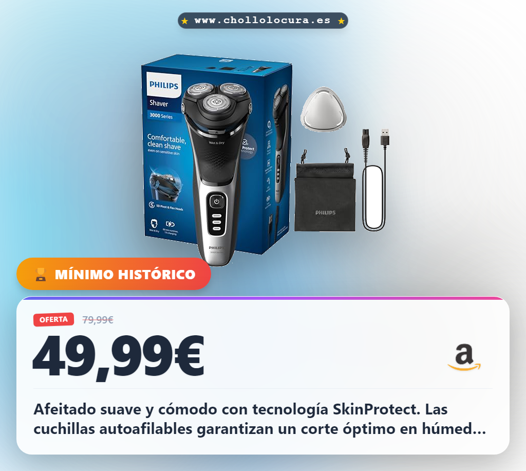 Consigue afeitadora Philips Serie 3000 con SkinProtect y 5D en oferta histórica