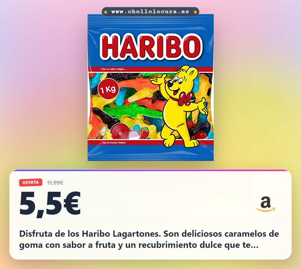 Aprovecha los Haribo Lagartones de goma con sabor a frutas y recubrimiento de azúcar al mejor precio de oferta