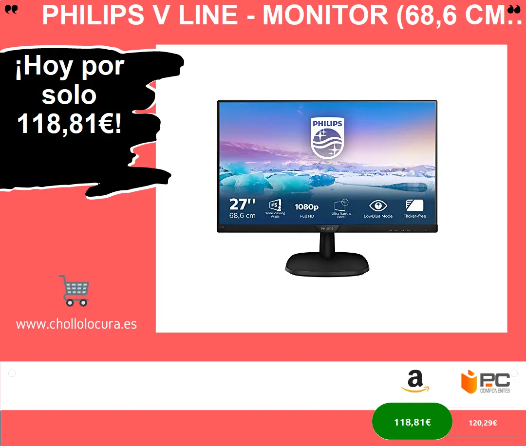 Philips V Line - Monitor (68,6 cm (27"), 1920 x 1080 Pixeles, Full HD, LED, 5 ms, Negro)