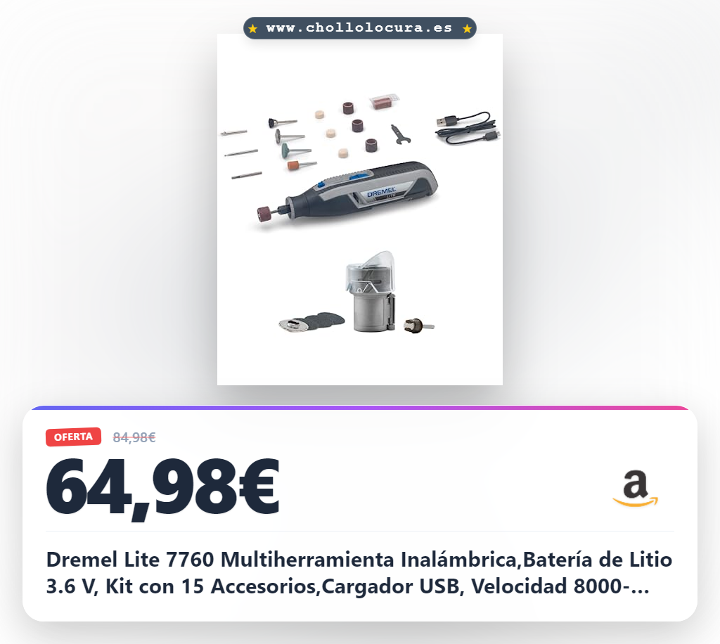 Dremel Lite 7760 Multiherramienta Inalámbrica,Batería de Litio 3.6 V, Kit con 15 Accesorios,Cargador USB, Velocidad 8000-25000 RPM + Kit de complementos para el cuidado de mascotas Dremel AT02-PGK