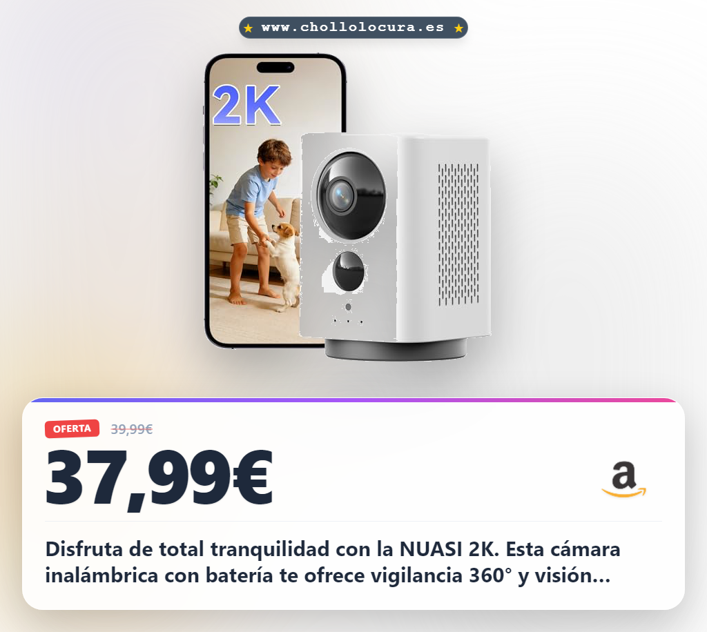Aprovecha la cámara NUASI 2K PTZ 360° inalámbrica con batería 7800mAh y visión nocturna color para bebés y mascotas
