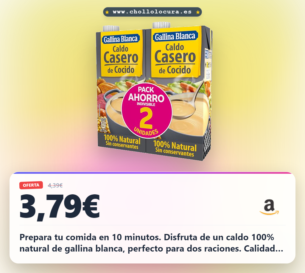 Aprovecha el pack de caldo 100% natural de gallina blanca para 2 raciones al mejor precio